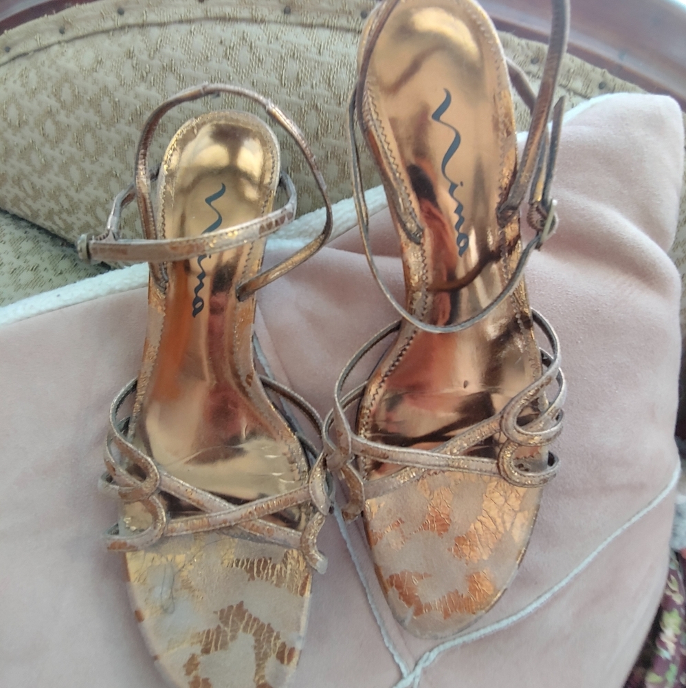 Nina Gold Animal Strappy Sexy Slingback Heels